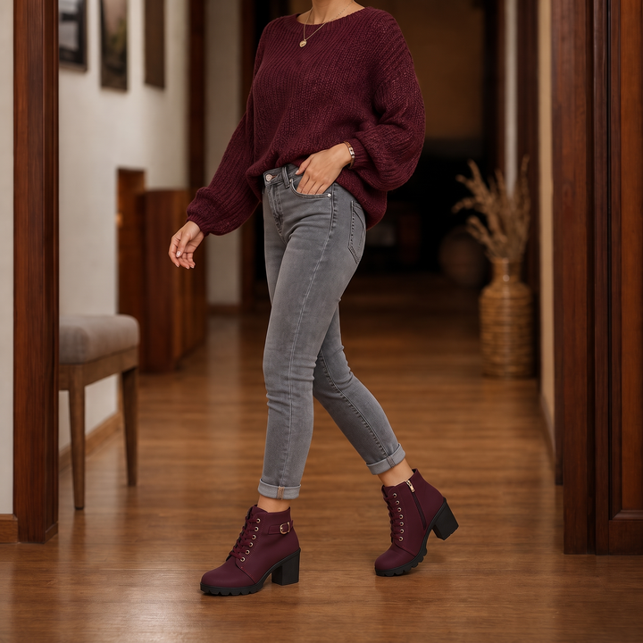 Buckle & Bold – Buckle Lace-Up Chunky Heel Ankle Boots