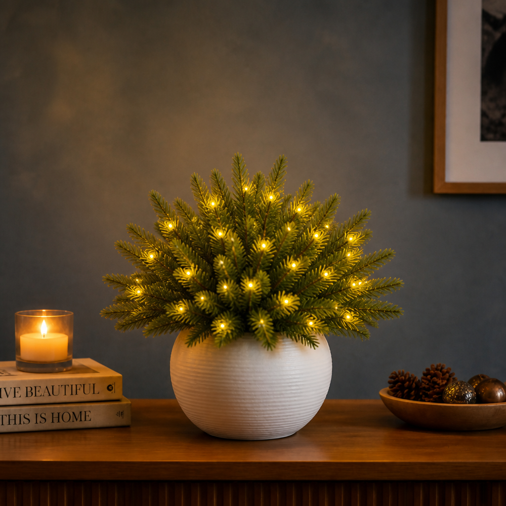 Duskglow – Lit Pine Branches That Spread Warmth, Not Clumps