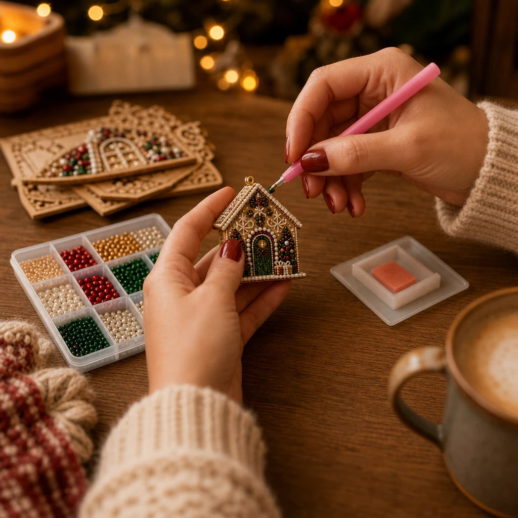 Hearthglint – 3D Wooden Diamond Painting Christmas House Kit