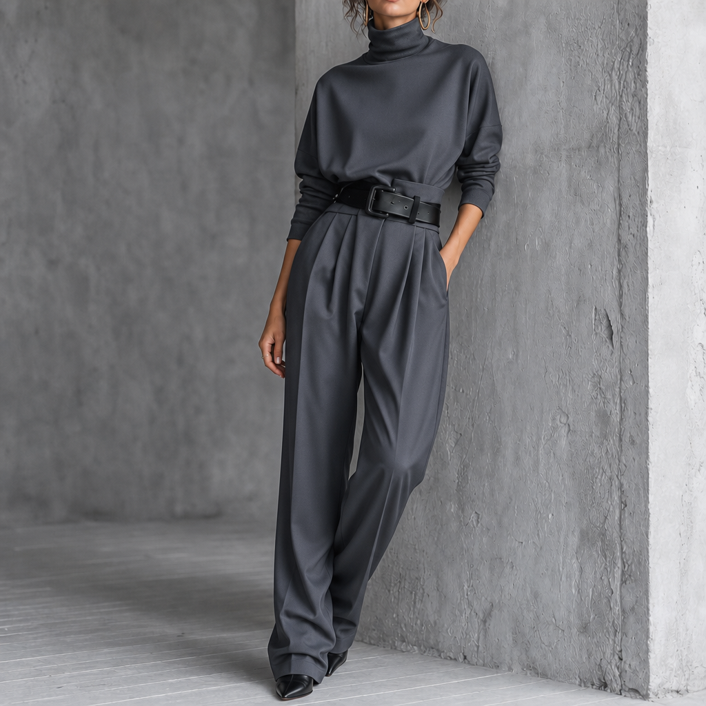 Wearbella – High-Waist Turtleneck And Trouser Set With Belt