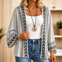 Wearbella – Retro Geometric Print Open-Front Cardigan