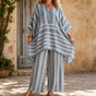 Ease & Stripe – Striped V-Neck Tunic And Trouser Set