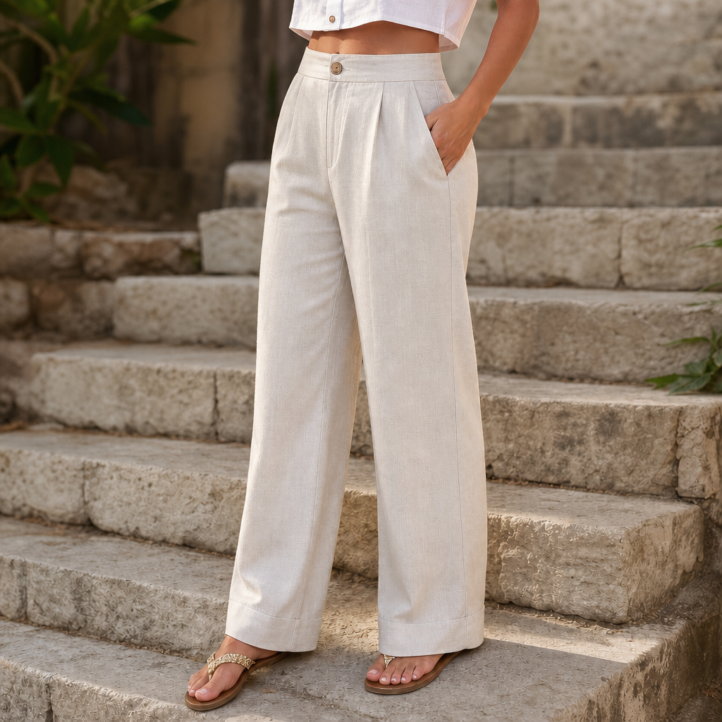Trueline – Cotton-Linen Wide Leg Trousers