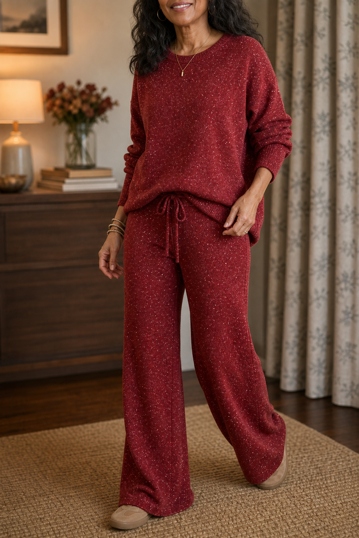 Sparklounge – Glitter-Knit Drawstring Sweater And Pants Set