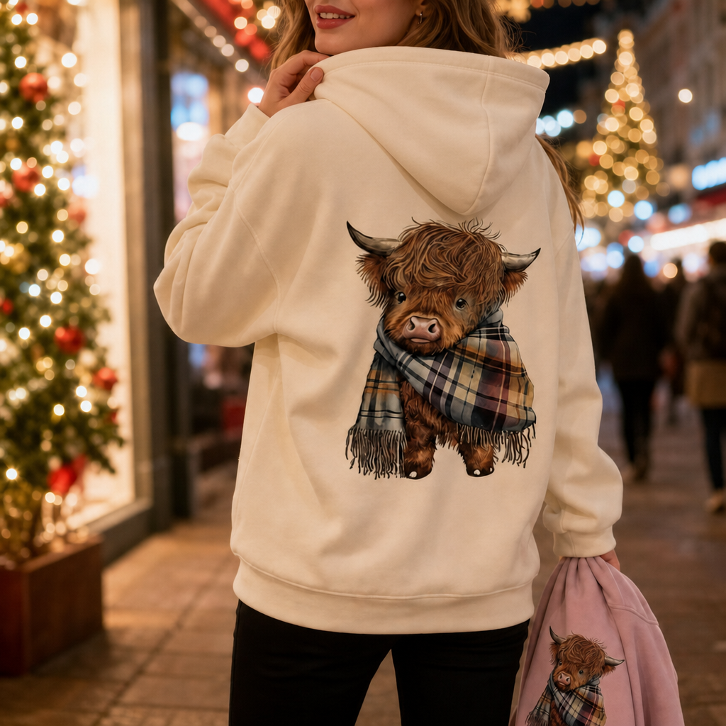 Highlander Fleece – Fleece-Lined Highland Cow Print Hoodie