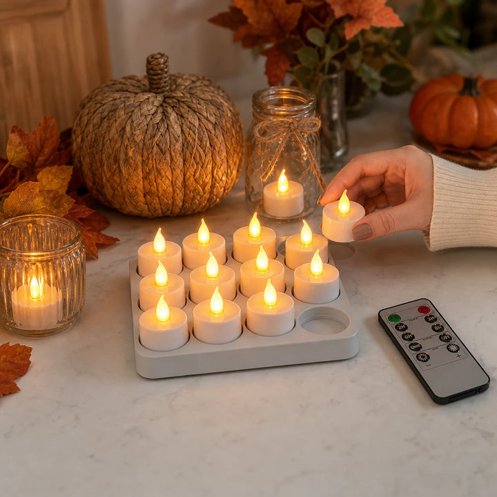 Glowlet – Warm Flame-Shaped LED Tea Light Candles (12-Pack)