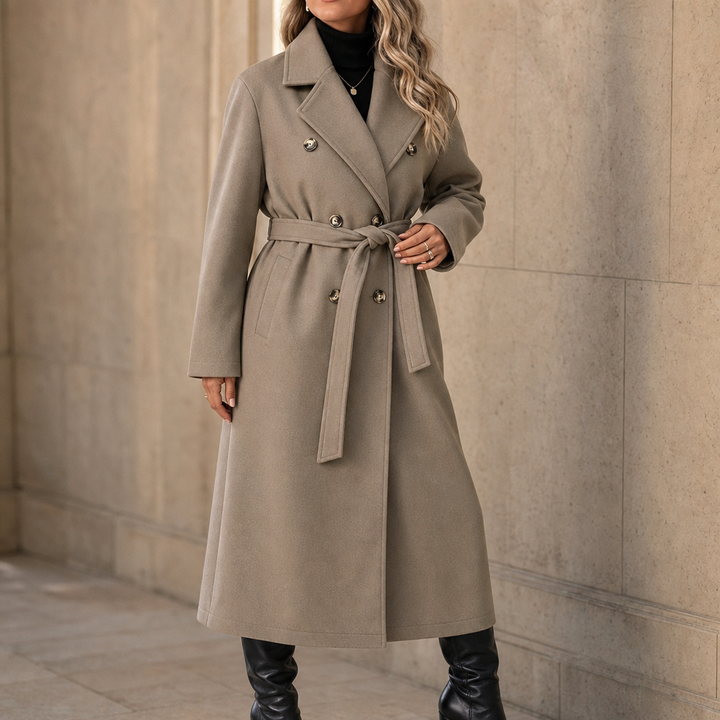 Belted Belle – Double-Breasted Belted Long Coat