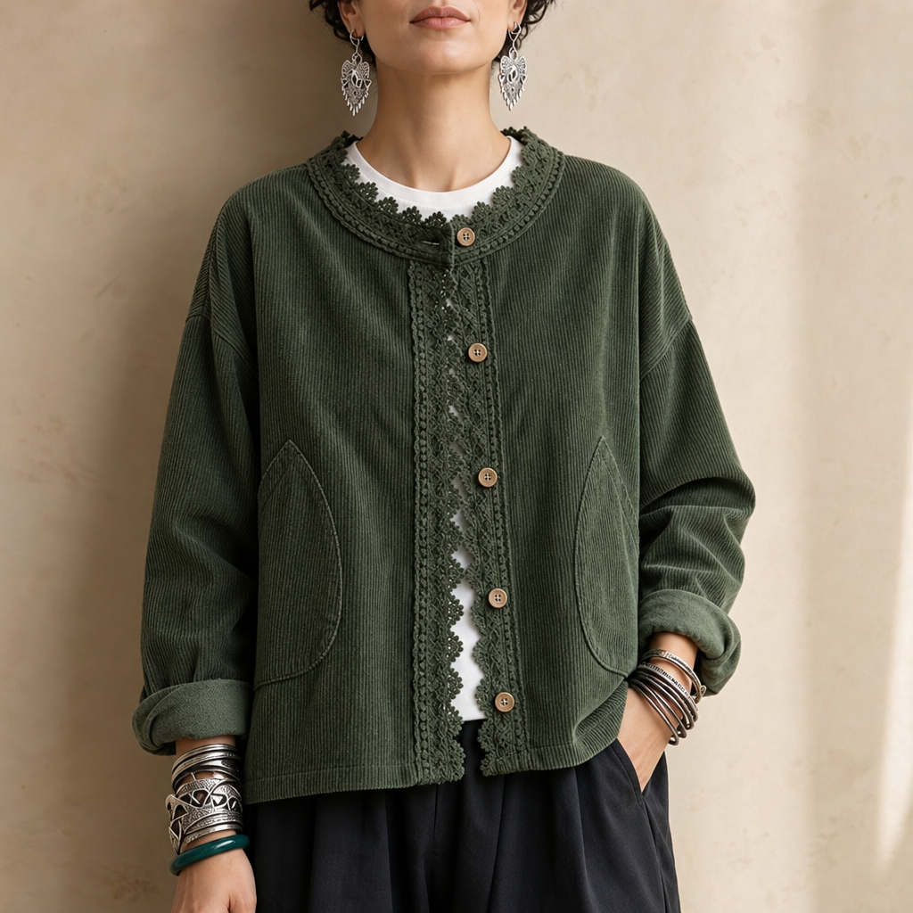 Roselane – Scalloped Lace Fine-Rib Corduroy-Look Jacket