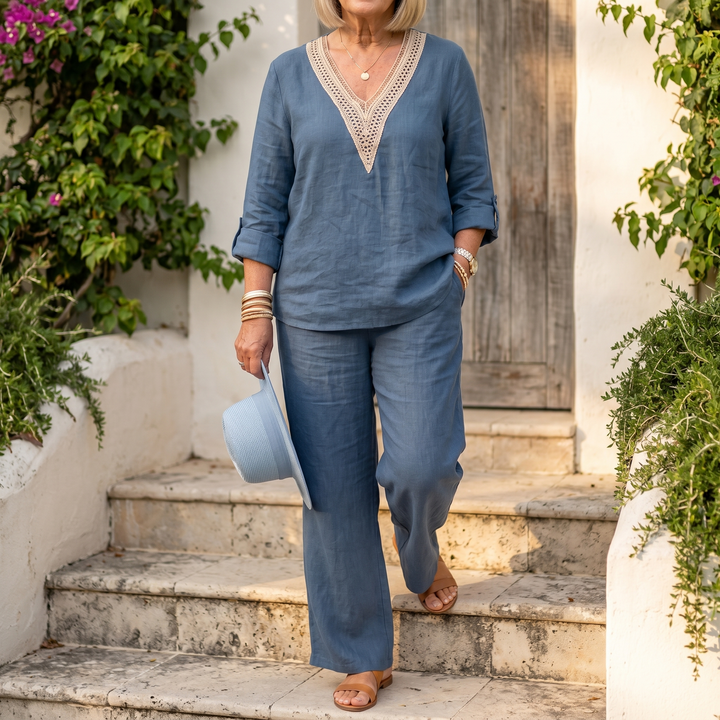 Linora™ – Crochet V-Neck Two-Piece Set