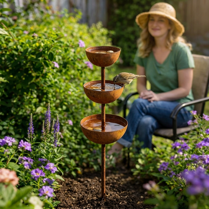 Birdwell – Rustic Copper Bird Bath Garden Stake