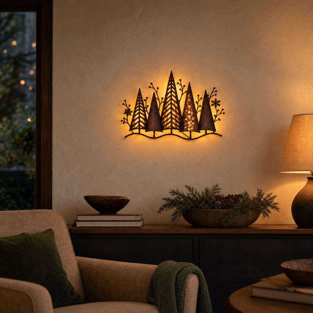 Everglow Forest – Layered Metal LED Christmas Wall Décor