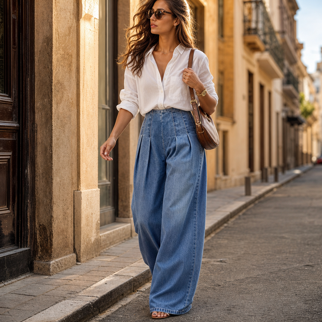 Pleatline – High-Waisted Pleated Wide-Leg Jeans