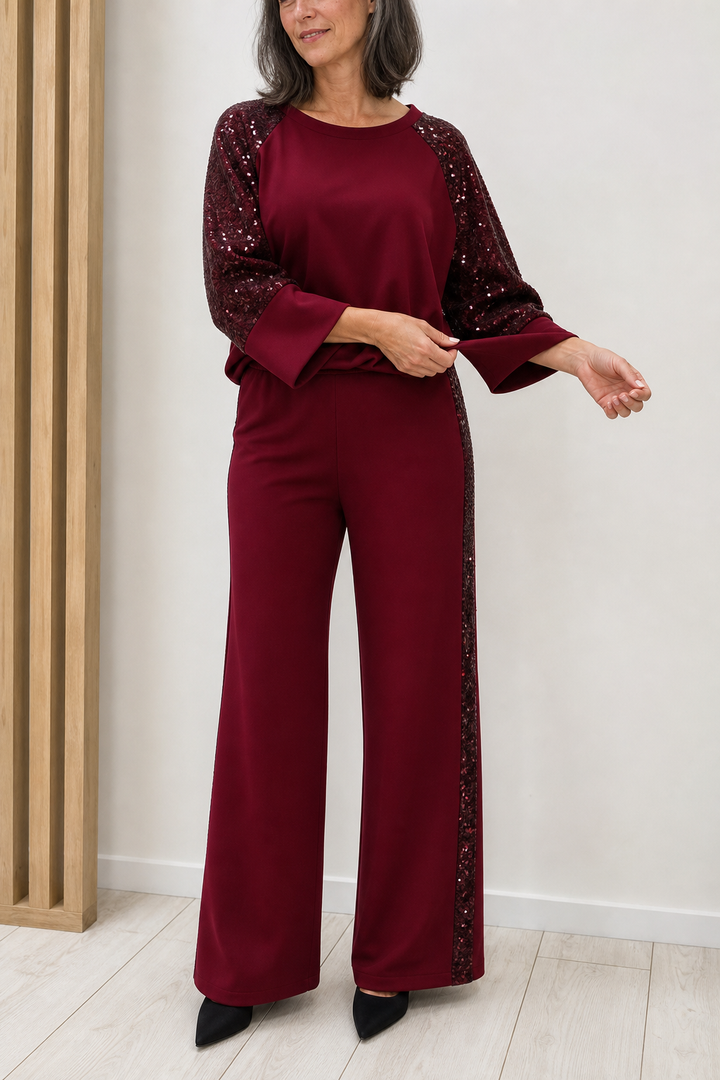 Sneakglow – Sequined Wide-Leg Sweater And Pants Set