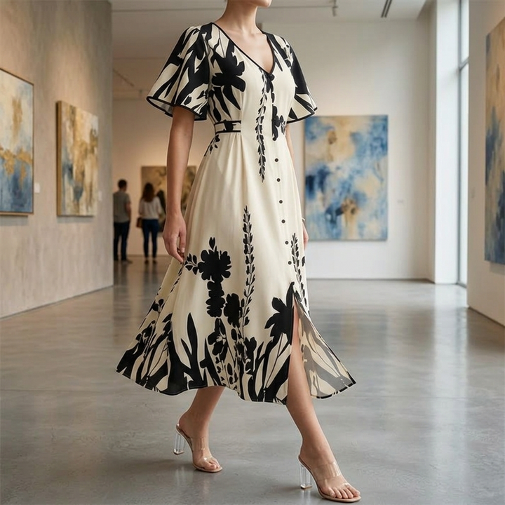 Floressa – Women's Botanical Flutter Sleeve Midi Dress