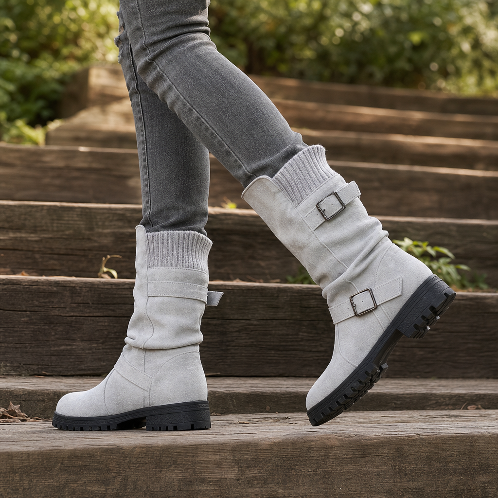 Calfden – Ribbed Cuff Lug Sole Slouch Boots