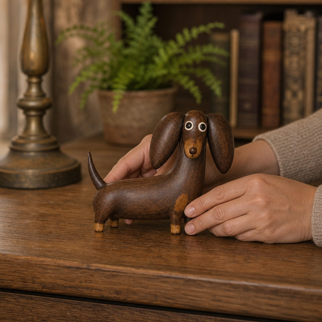 Oakhollow – Carved Walnut-Finish Dachshund Sculpture