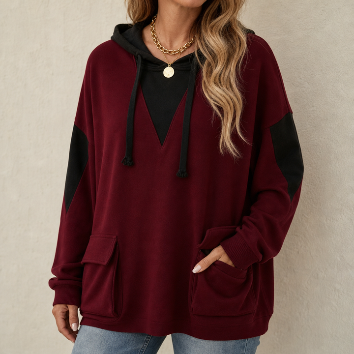 Vela – V-Neck Color-Block Oversized Hoodie