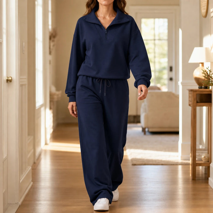 Veya – Quarter-Zip Stand-Collar Blouse And Wide-Leg Trouser Set