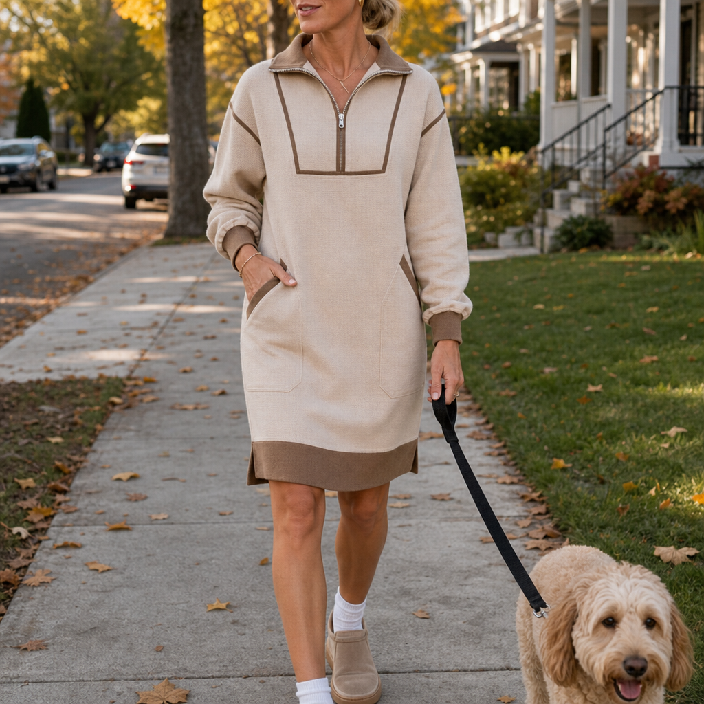 Zipfelt – Half-Zip Ribbed-Trim Sweatshirt Dress