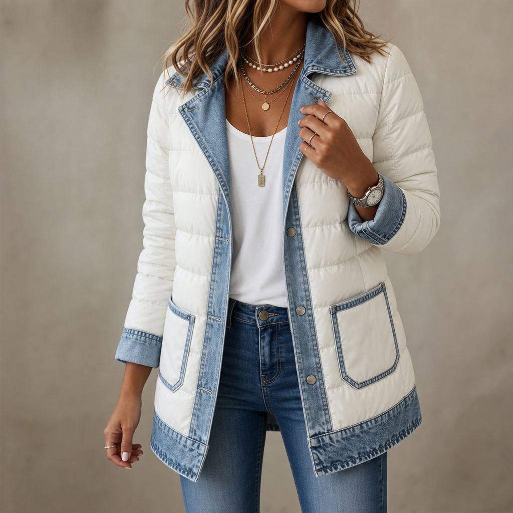 Denvora – Denim-Trim Quilted Puffer Jacket