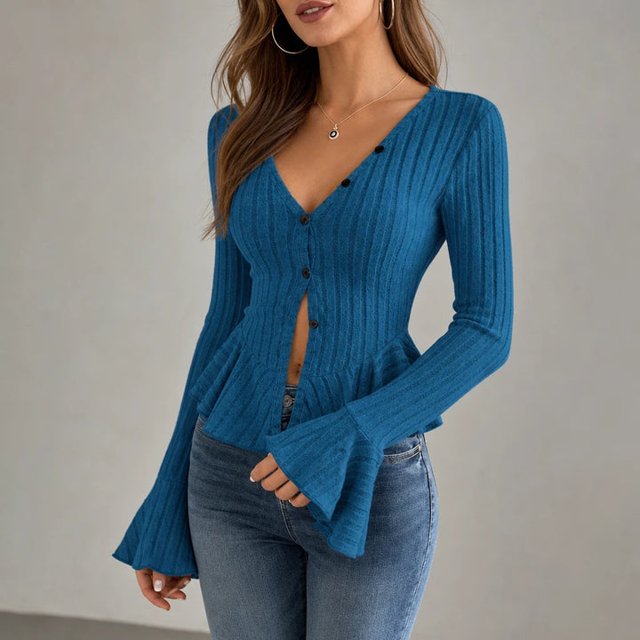 Vellora – Ribbed V-Neck Peplum Top