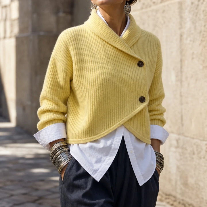 Cosyvale – Asymmetric Cowl Ribbed Knit Cardigan