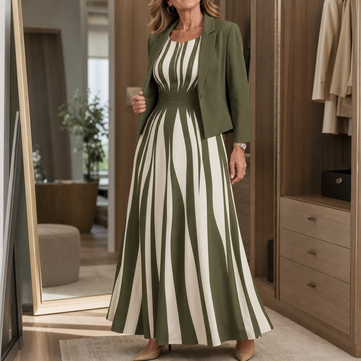 Linea Grace – Geometric Print Jacket And Maxi Dress Set