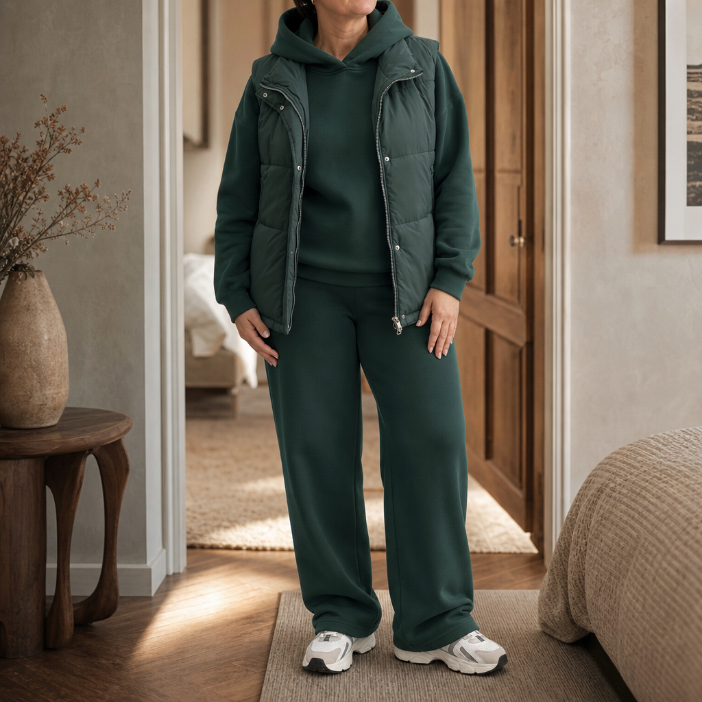 Layerwell – Quilted Vest Hoodie And Jogger Set
