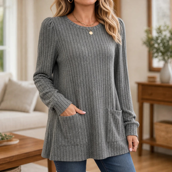 Cozy Rib – Ribbed Knit Tunic With Pockets