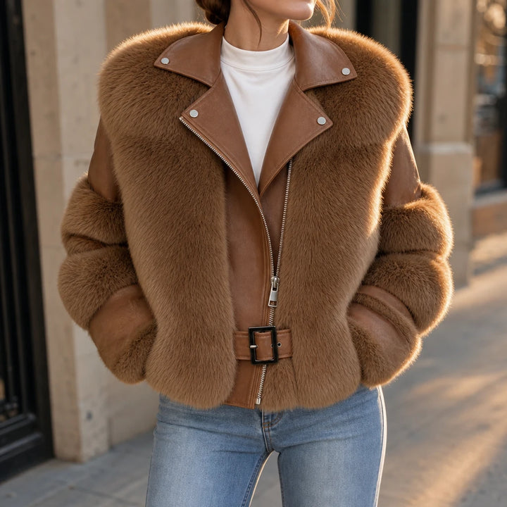 Veloura – Belted Faux Fur Biker Jacket