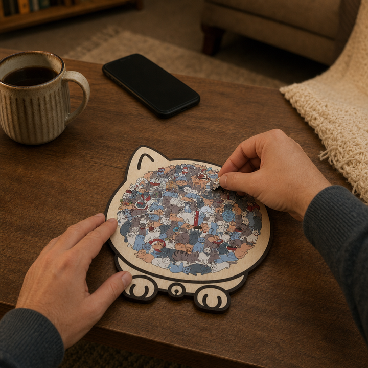 FUNNEL · Purrzzle – 135-Piece Cat-Shaped Wooden Jigsaw Puzzle