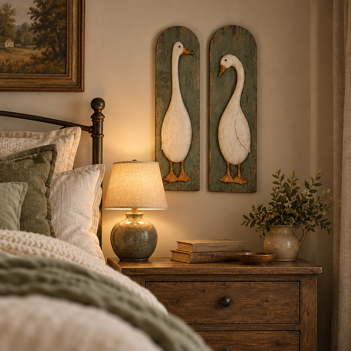 Farmvale – Rustic Wood Goose Wall Plaque Set