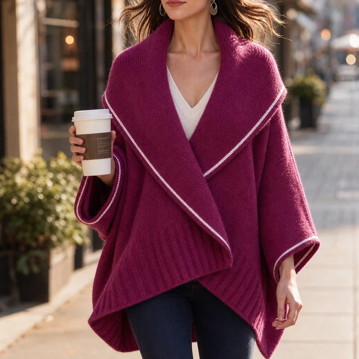 Drapella – Contrast-Trim Draped Knit Cardigan