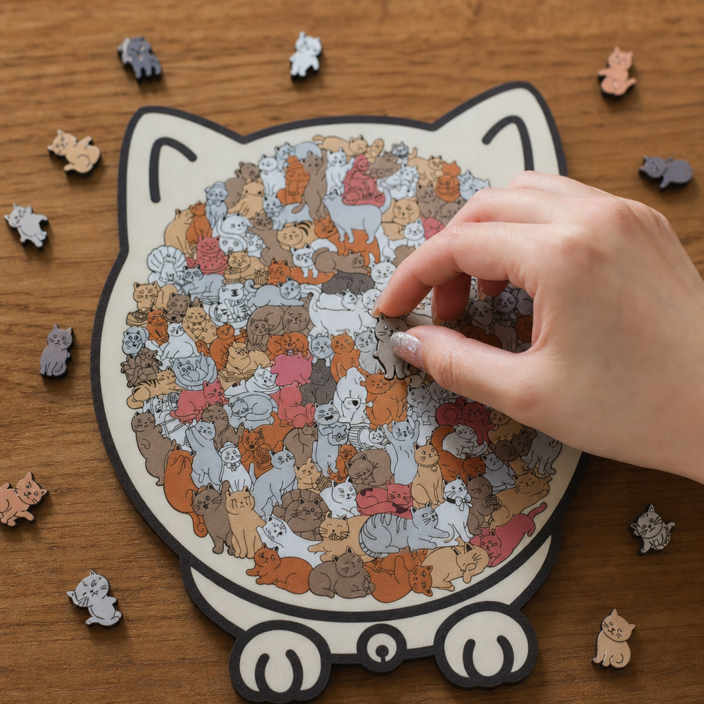 Purrzzle – 135-Piece Cat-Shaped Wooden Jigsaw Puzzle