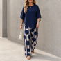 Luna – Women's Asymmetric Drape 2-Piece Set with Wide-Leg Print Pants