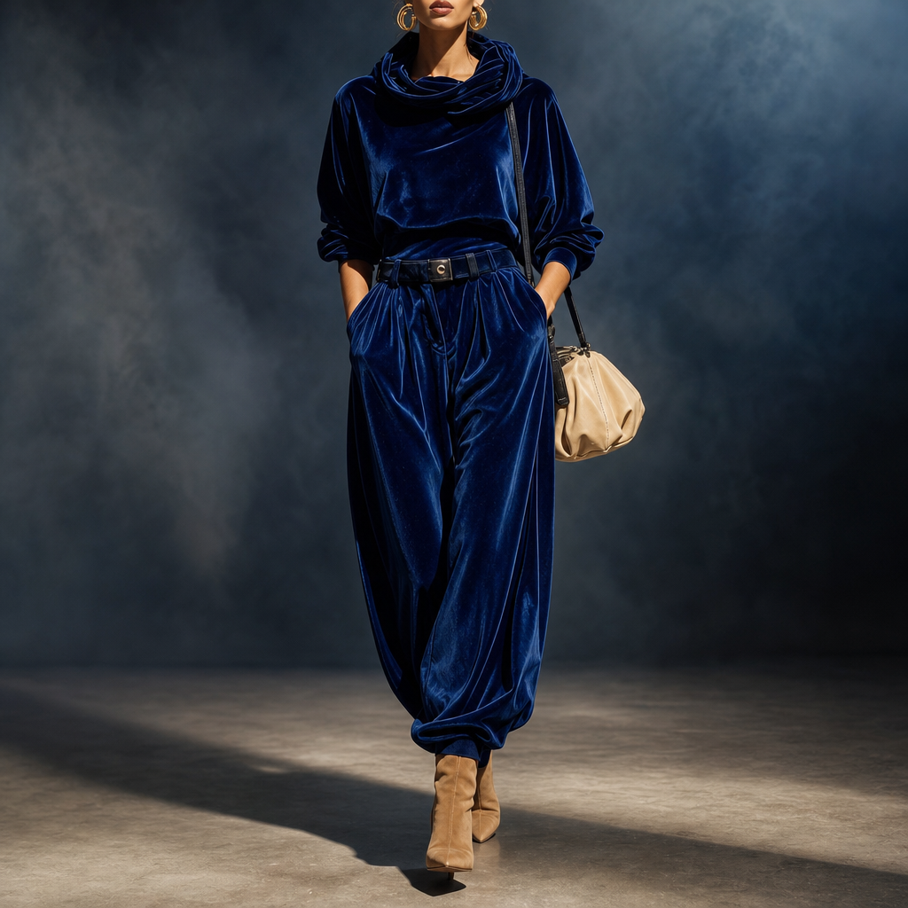 Veloura – Belted Velvet Hoodie And Trouser Set