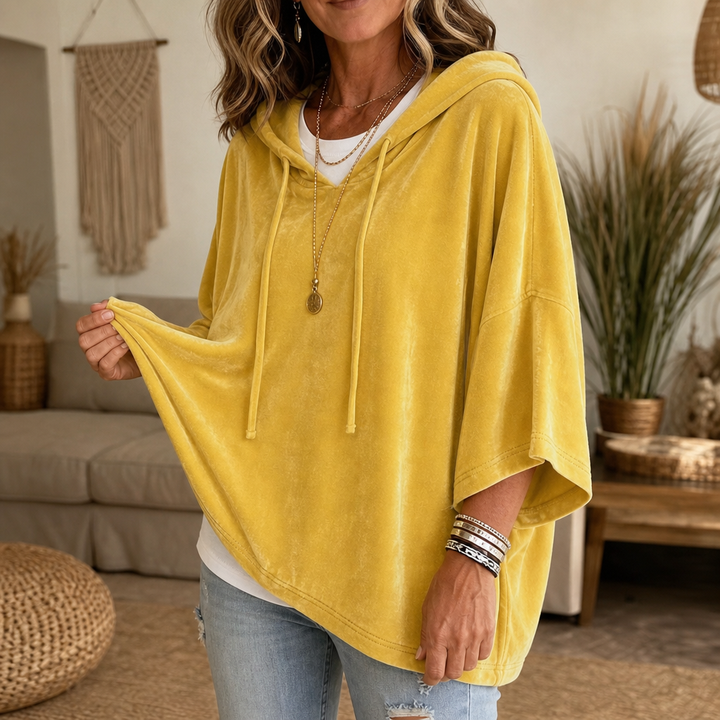 Veloura – V-Neck Hooded Velour Hoodie