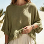 Wovelle – Fringed Hem Boxy Drop-Shoulder Blouse