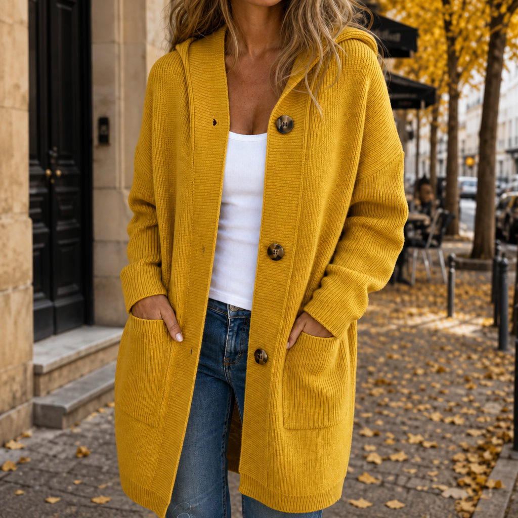 Coziva – Hooded Button-Front Knit Cardigan