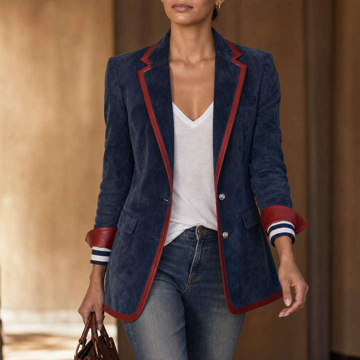Velvara – Contrast Trim Velvet Blazer
