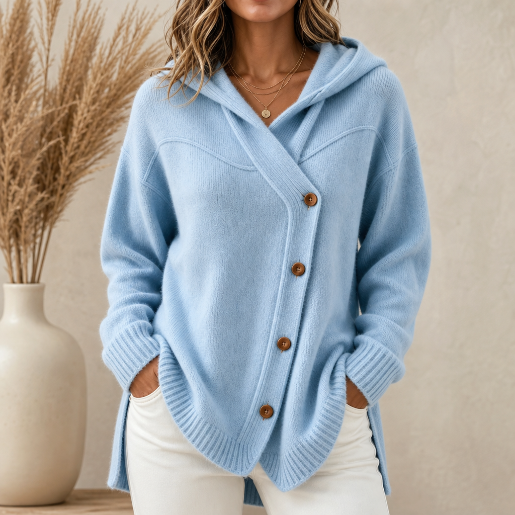Lunette Wrap – Asymmetric Diagonal Hooded Knit Cardigan