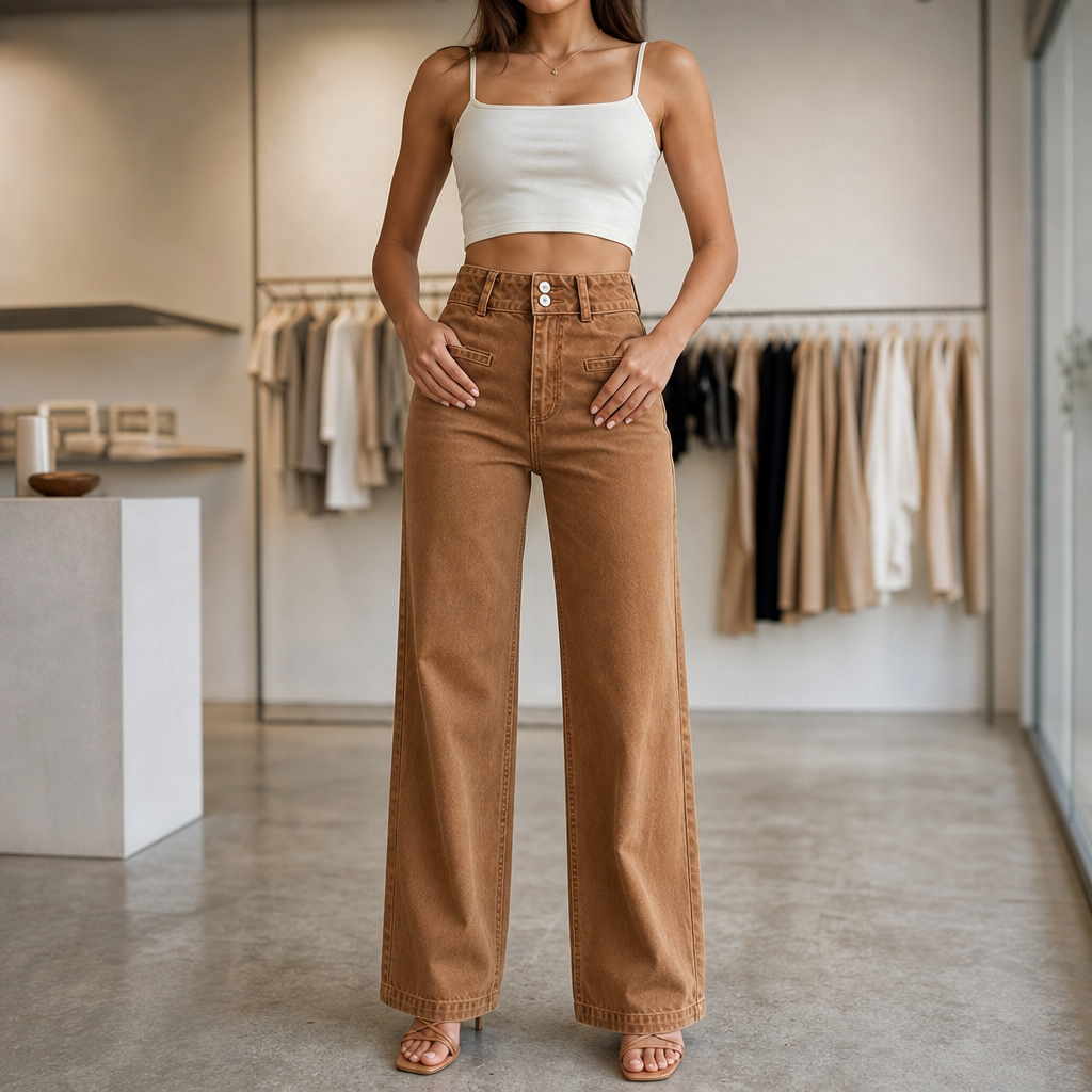 Highline – Double-Button Waistband Wide-Leg Jeans