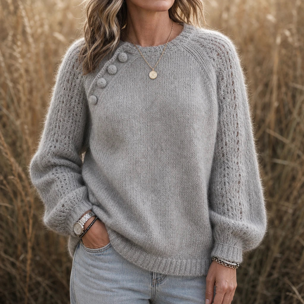 Lunelle – Openwork Knit Lantern Sleeve Sweater