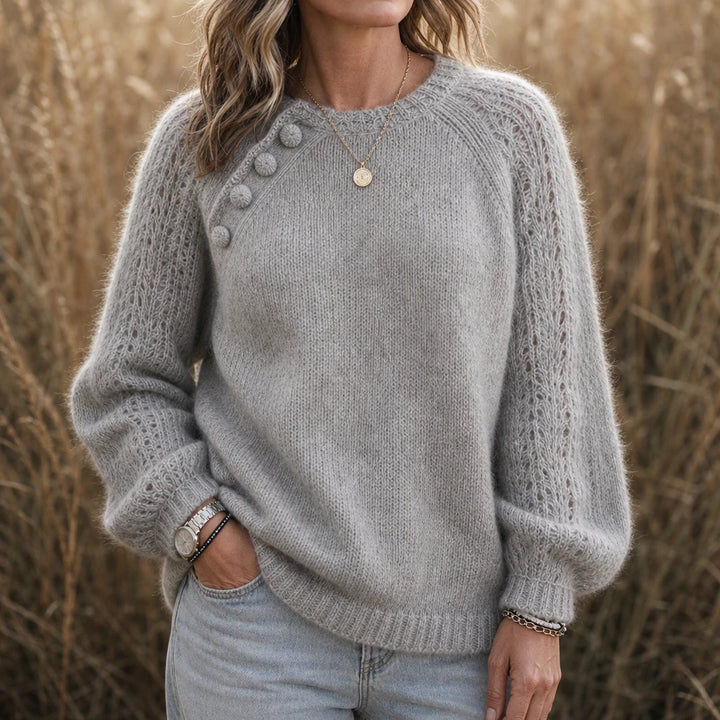 Lunelle – Openwork Knit Lantern Sleeve Sweater