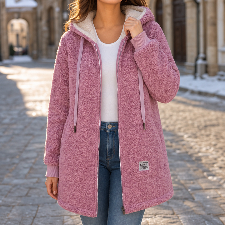 Veloura – Hooded Mid-Length Faux-Shearling Jacket