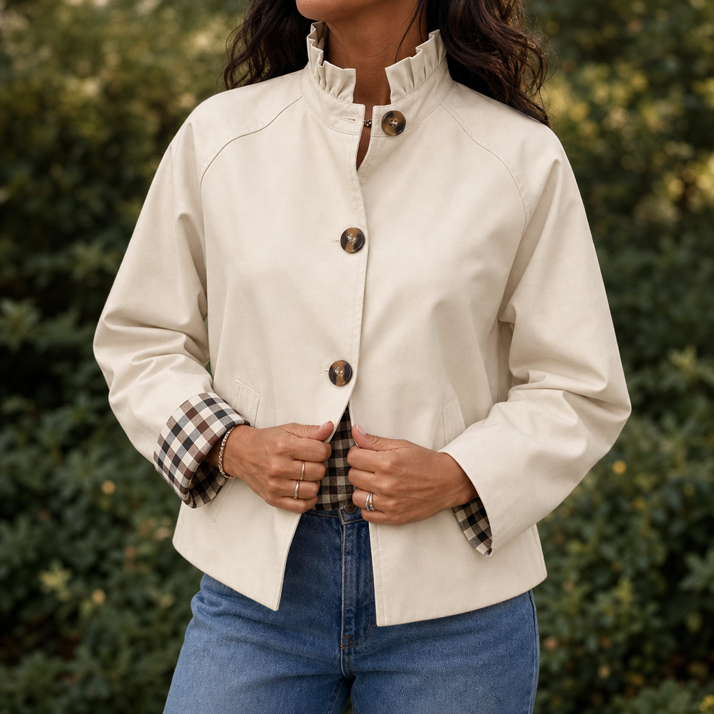 Cuff & Collar – Plaid Cuff Ruffle Collar Short Trench Coat
