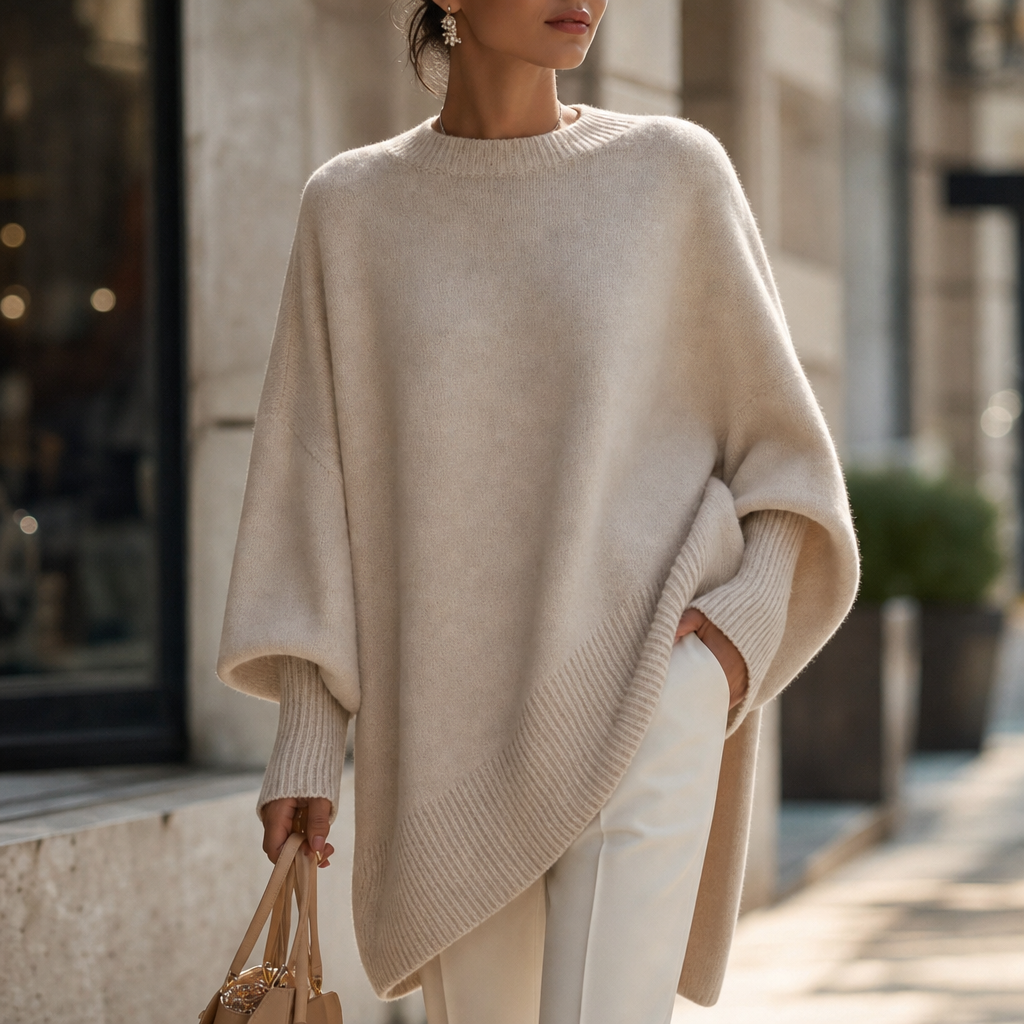 Livia – Oversized Wide-Sleeve Knit Poncho Sweater