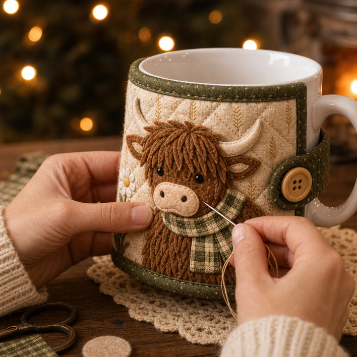 Coziloom – Quilted Highland Cow Appliqué Mug Cozy Kit