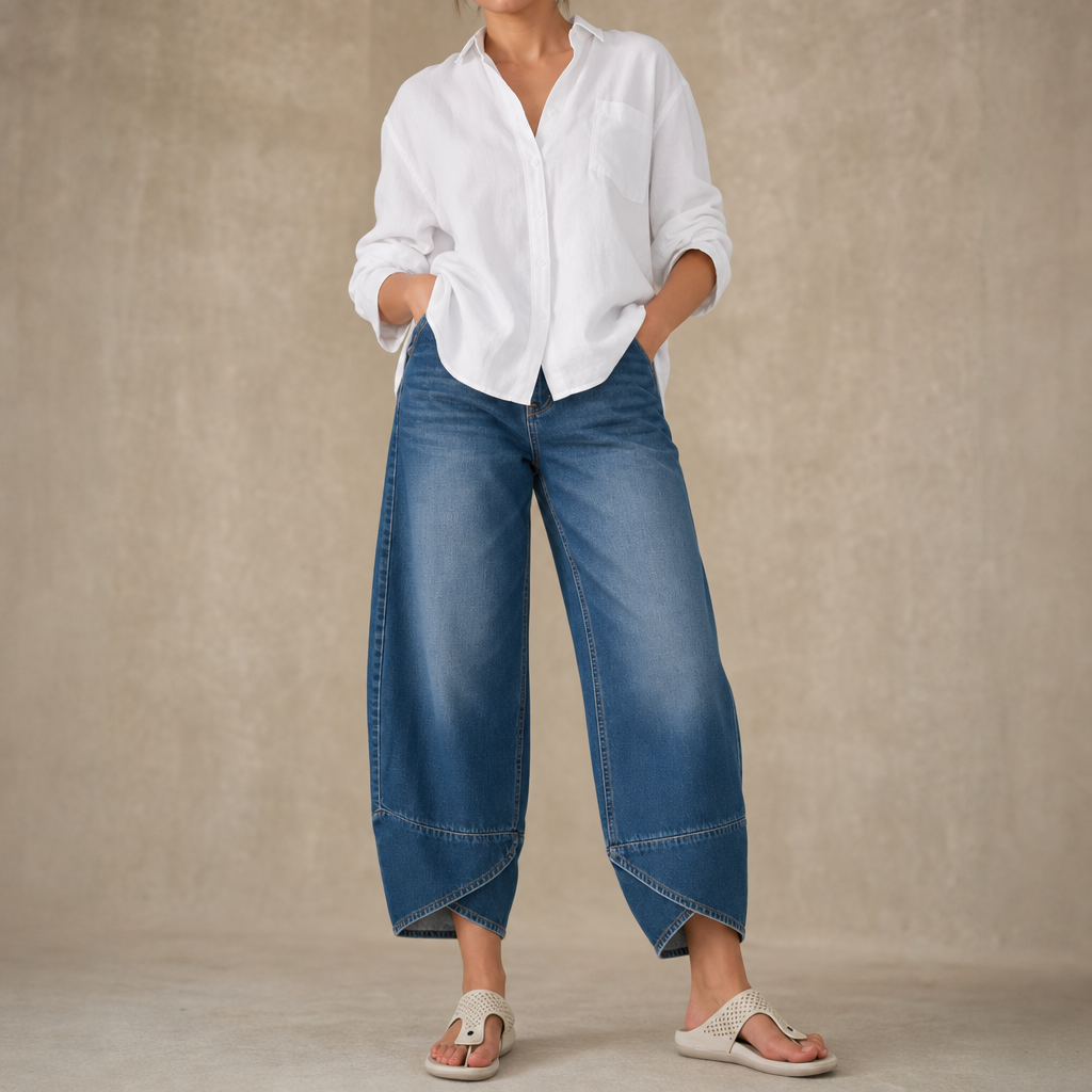 Verlace – Asymmetric Stepped-Hem Wide-Leg Jeans