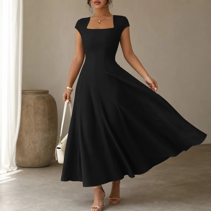 Alina – Square Neck Fitted Bodice A-Line Midi Dress